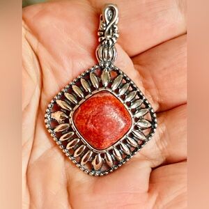 Vtg Carolyn Pollack Relios Raw Coral  Sterling Silver Pendant For Necklace